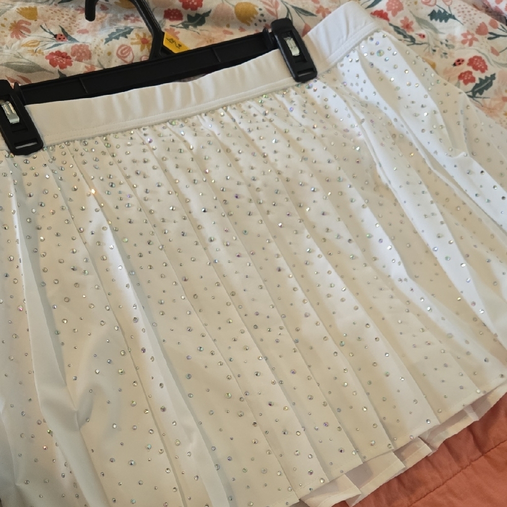White Mini Skort with Rhinestones - Picture 2 of 5